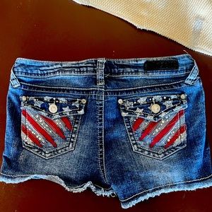 Flag denim shorts